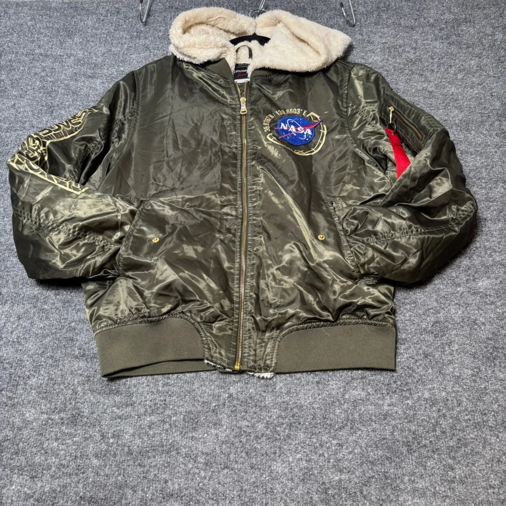 Southpole Kids Bomber Jacket NASA Space Explorer Sherpa Lined Olive Green XL